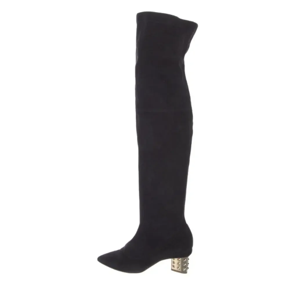 Nicholas Kirkwood Over The Knee Suede‎ Boots Women EU 38 US 8 Studded Gold Heel